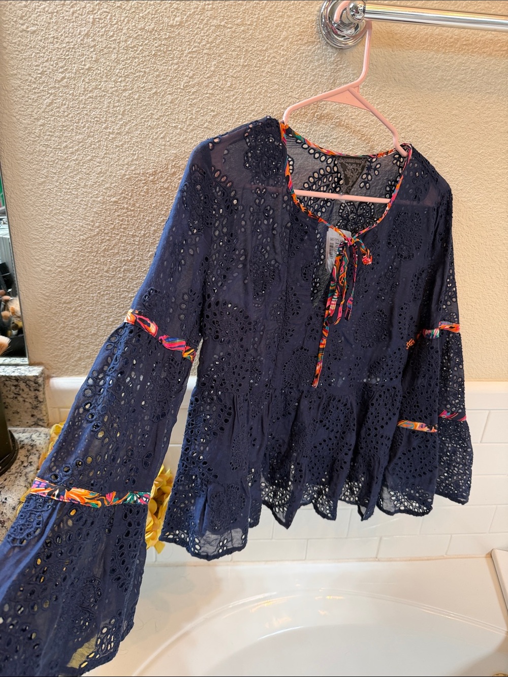 Johnny Was Blouse Tamera Eyelet Sapphire . Small. NEW with Tags